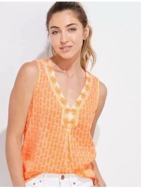 Vineyard Vines Pineapple Border Print Top neon orange